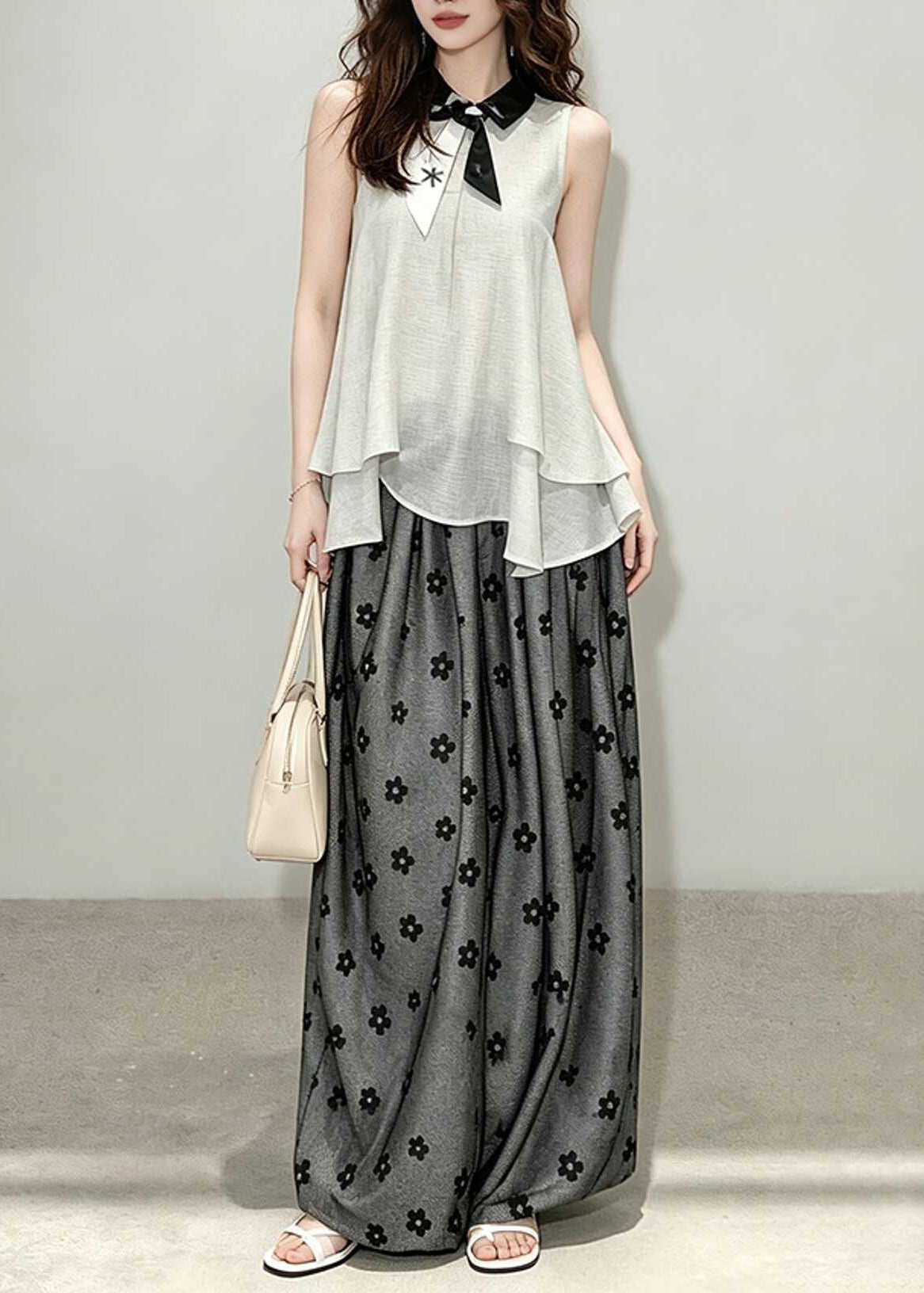 Chic Grey Asymmetrical Print Two Pieces Set Sleeveless