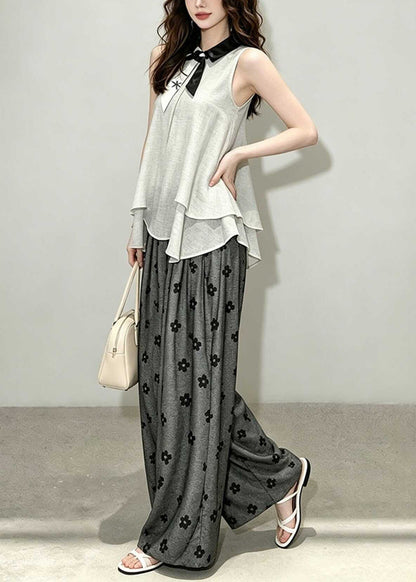 Chic Grey Asymmetrical Print Two Pieces Set Sleeveless