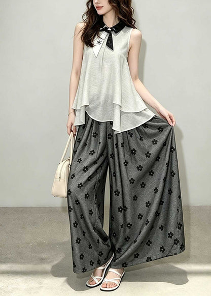 Chic Grey Asymmetrical Print Two Pieces Set Sleeveless