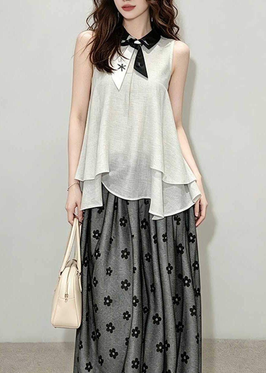 Chic Grey Asymmetrical Print Two Pieces Set Sleeveless