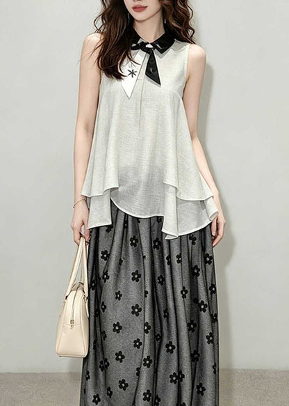 Chic Grey Asymmetrical Print Two Pieces Set Sleeveless