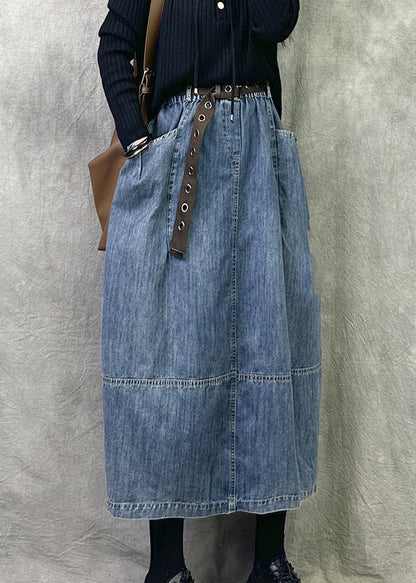 Chic Grey Blue Pockets Patchwork Denim Skirts Spring