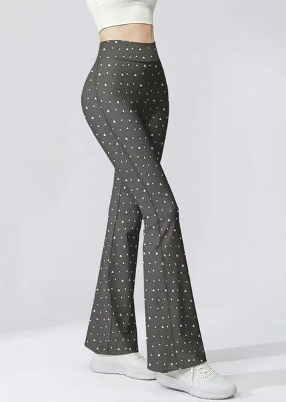 Chic Grey Heart Print Super Stretch High Waist Butt Scrunch Flare Yoga Pants