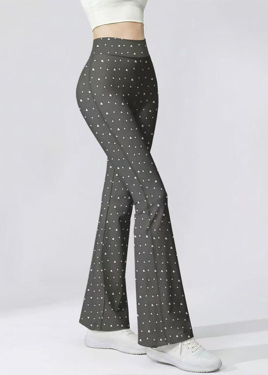 Chic Grey Heart Print Super Stretch High Waist Butt Scrunch Flare Yoga Pants