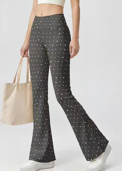 Chic Grey Heart Print Super Stretch High Waist Butt Scrunch Flare Yoga Pants