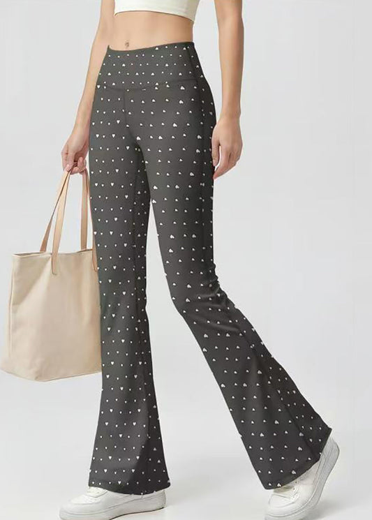 Chic Grey Heart Print Super Stretch High Waist Butt Scrunch Flare Yoga Pants