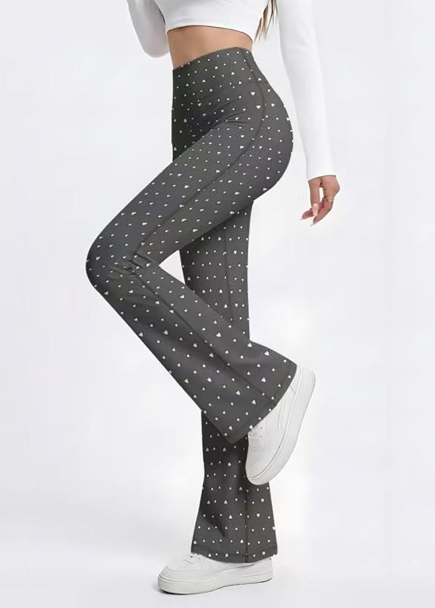 Chic Grey Heart Print Super Stretch High Waist Butt Scrunch Flare Yoga Pants