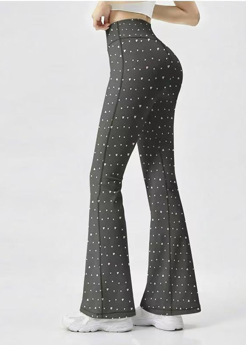 Chic Grey Heart Print Super Stretch High Waist Butt Scrunch Flare Yoga Pants