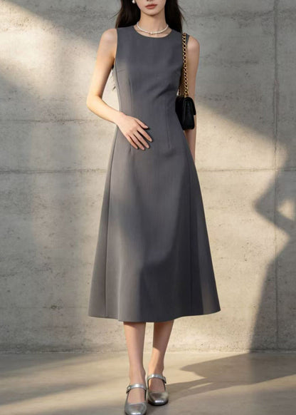 Chic Grey O-Neck Silm Cotton Work Dresses Summer