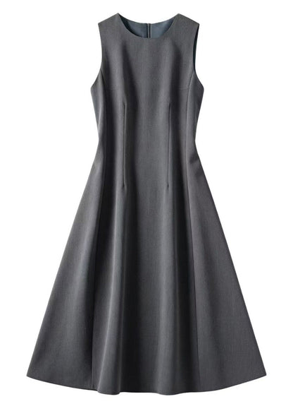 Chic Grey O-Neck Silm Cotton Work Dresses Summer