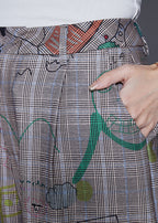 Chic Grey Original Design Print Cotton Straight Pants Spring