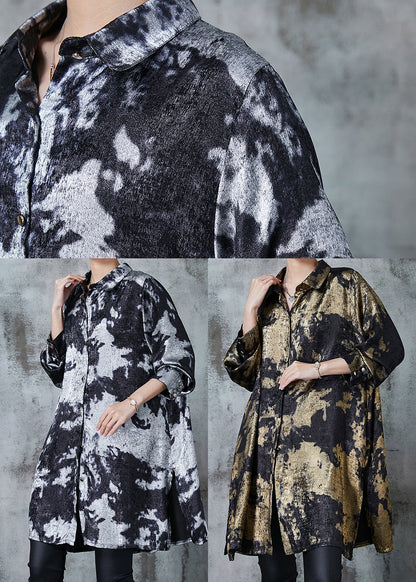 Chic Grey Oversized Tie Dye Silk Printing Shirt Dress Fall