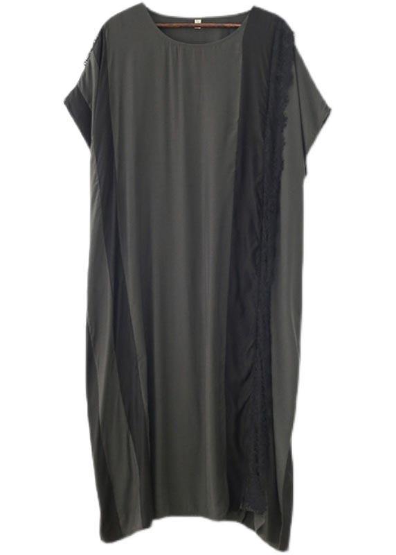 Chic Grey Patchwork Casual Summer Cotton Dress - SooLinen