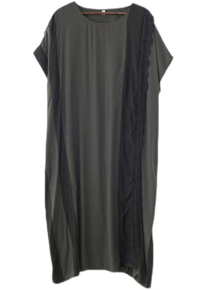 Chic Grey Patchwork Casual Summer Cotton Dress - SooLinen