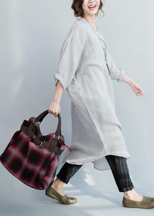 Chic Grey Peter Pan Collar Cotton Summer Vacation Dresses - SooLinen