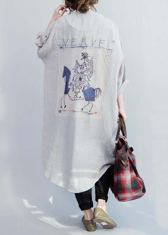 Chic Grey Peter Pan Collar Cotton Summer Vacation Dresses - SooLinen