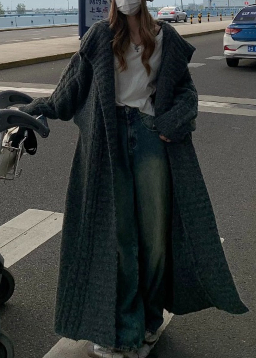 Chic Grey Peter Pan Collar Long Knit Loose Cardigans Spring