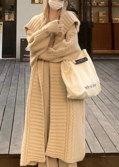 Chic Grey Peter Pan Collar Long Knit Loose Cardigans Spring