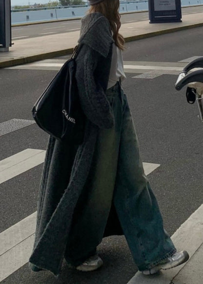 Chic Grey Peter Pan Collar Long Knit Loose Cardigans Spring