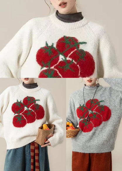 Chic Grey Print Chunky Oversized Knitted Tops Winter