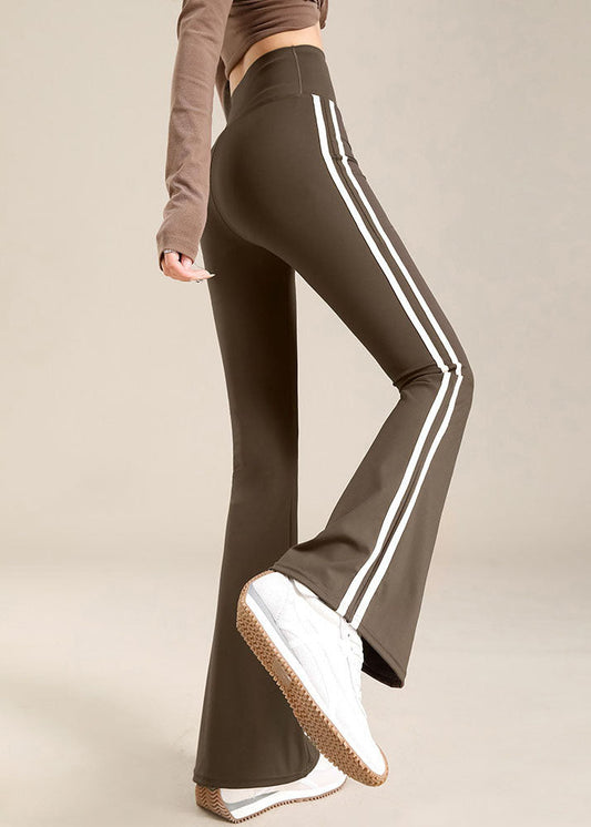 Chic Grey Striped High Waist Flare Yoga Pants