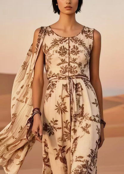 Chic Khaki Asymmetrical Print Cotton Holiday Dresses Summer