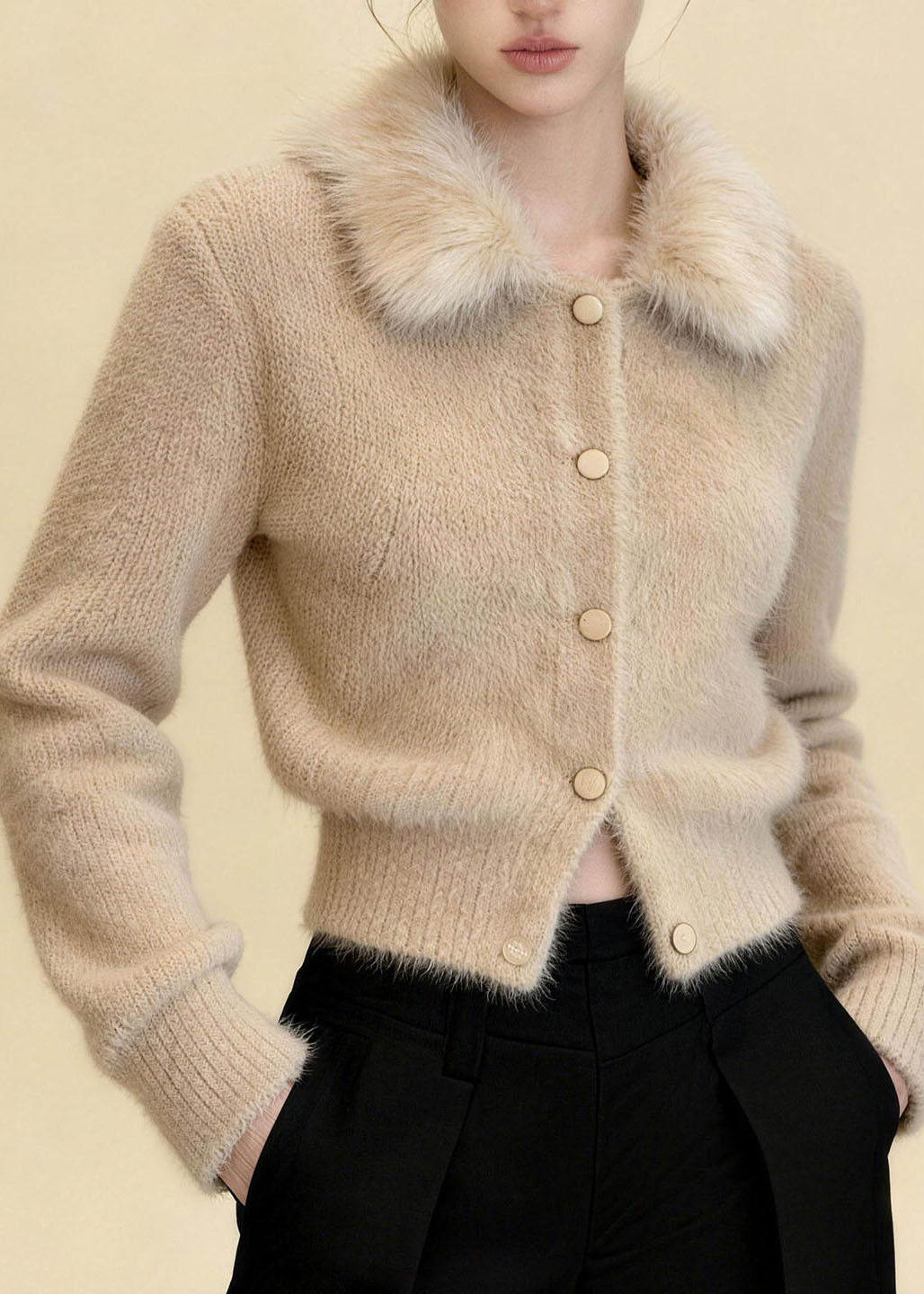 Chic Khaki Button Solid Mink Hair Knitted Cardigans Long Sleeve
