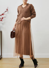 Load image into Gallery viewer, Chic Khaki Jacquard Patchwork Wool Tulle Dress Summer