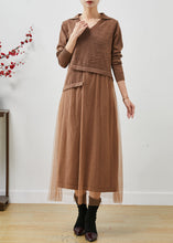 Load image into Gallery viewer, Chic Khaki Jacquard Patchwork Wool Tulle Dress Summer