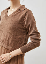 Load image into Gallery viewer, Chic Khaki Jacquard Patchwork Wool Tulle Dress Summer