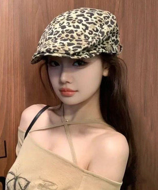 Chic Khaki Leopard Print Cotton Breton Hat