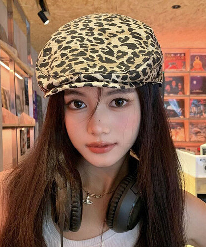 Chic Khaki Leopard Print Cotton Breton Hat