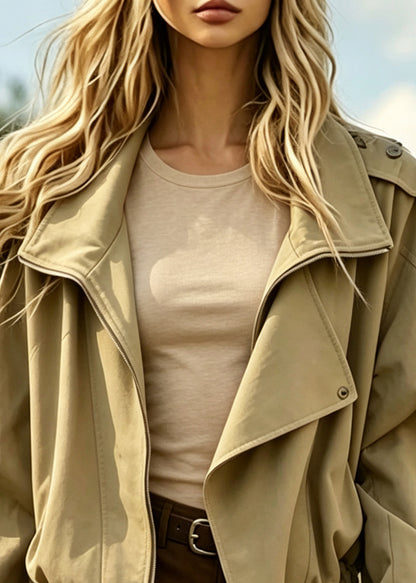 Chic Khaki Oversized Pockets Cotton Trench Coats Fall