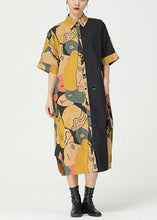 Load image into Gallery viewer, Chic Khaki Print Pockets Patchwork Cotton Shirts Dress Short Sleeve