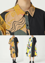 Load image into Gallery viewer, Chic Khaki Print Pockets Patchwork Cotton Shirts Dress Short Sleeve