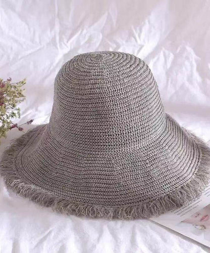 Chic Khaki Tassel Straw Woven Floppy Sun Hat