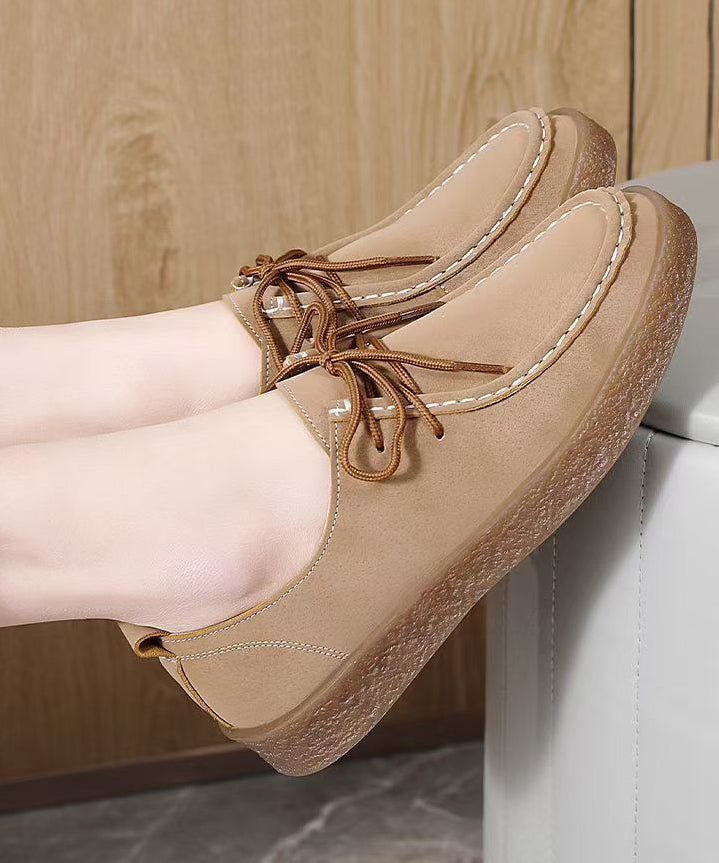 Chic Lace Up Flat Feet Shoes Brown Faux Leather