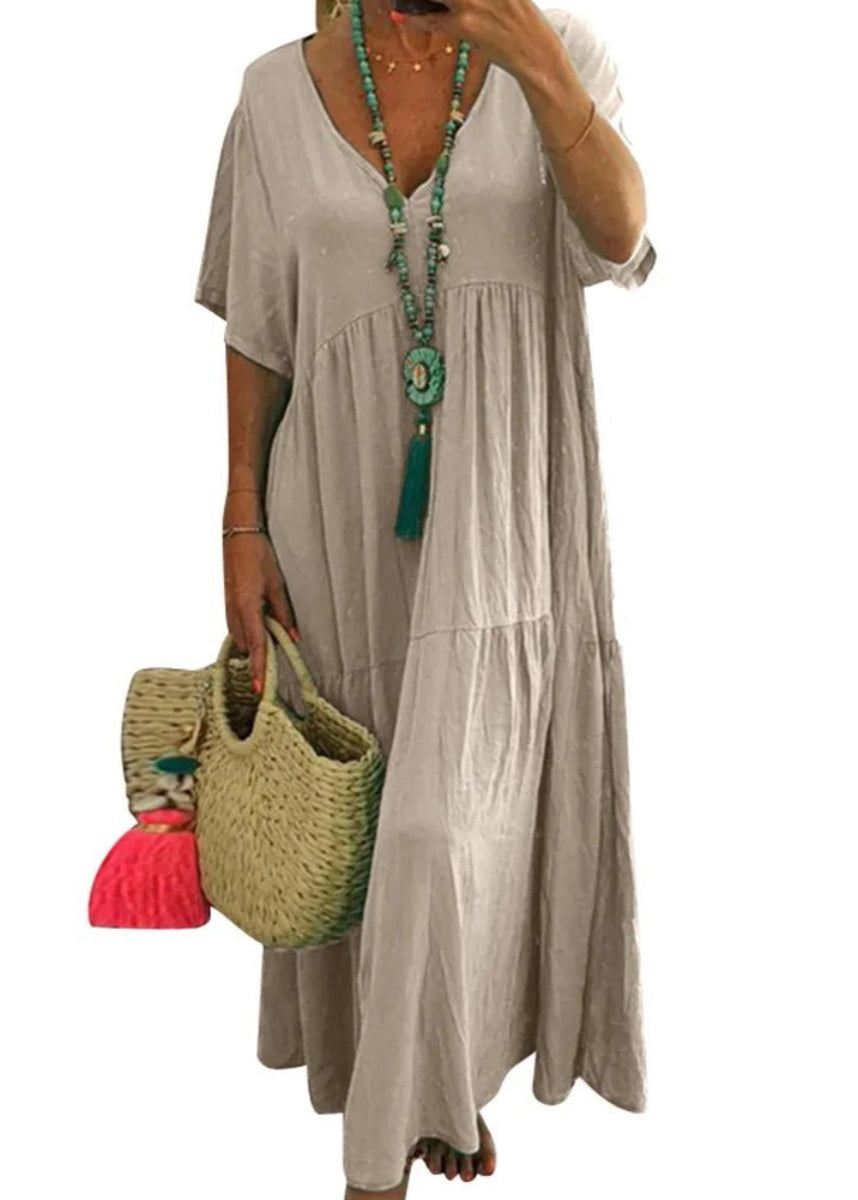 Chic Lake Green Oversized Patchwork Cotton Beach Dress Summer