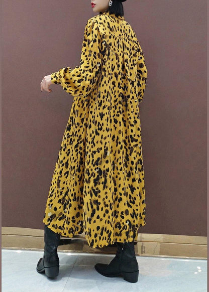 Chic Lapel Large Hem Spring Clothes Fashion Ideas Yellow Dotted Maxi Dress - SooLinen