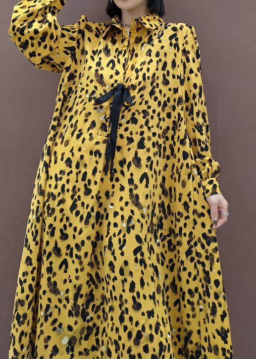 Chic Lapel Large Hem Spring Clothes Fashion Ideas Yellow Dotted Maxi Dress - SooLinen