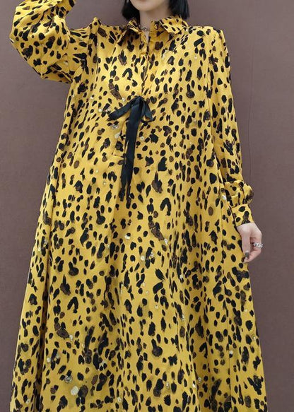Chic Lapel Large Hem Spring Clothes Fashion Ideas Yellow Dotted Maxi Dress - SooLinen
