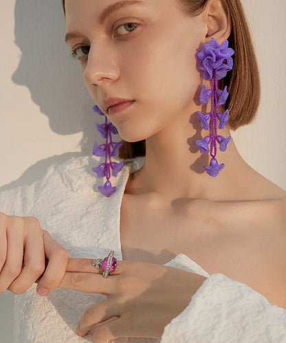Chic Lavender Flower Tasseled Drop Earrings