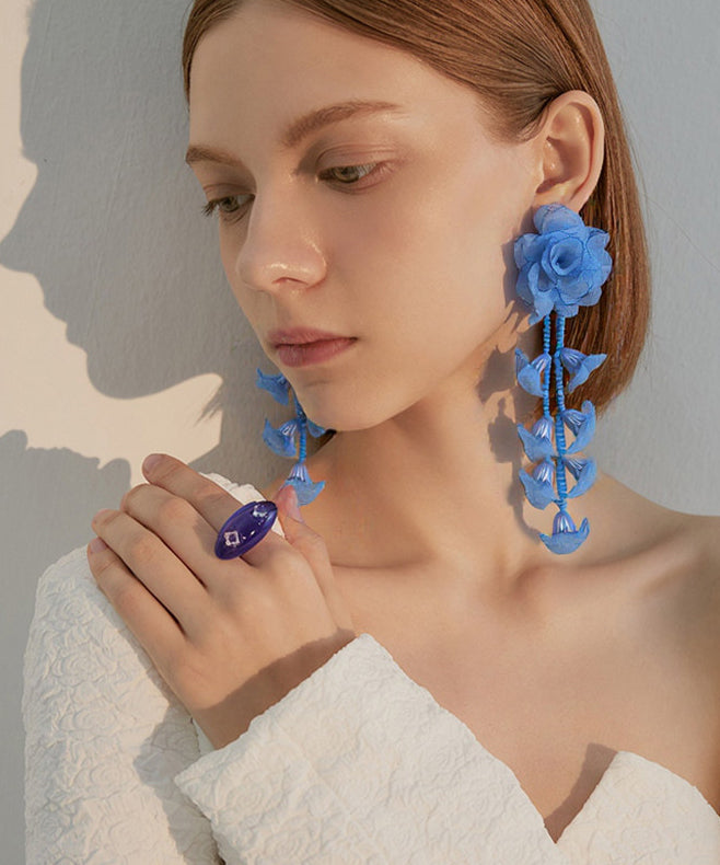 Chic Lavender Flower Tasseled Drop Earrings