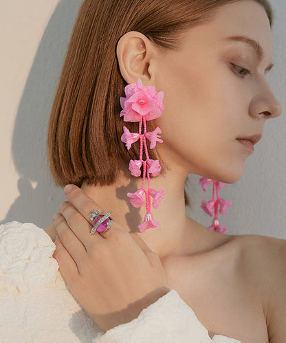 Chic Lavender Flower Tasseled Drop Earrings