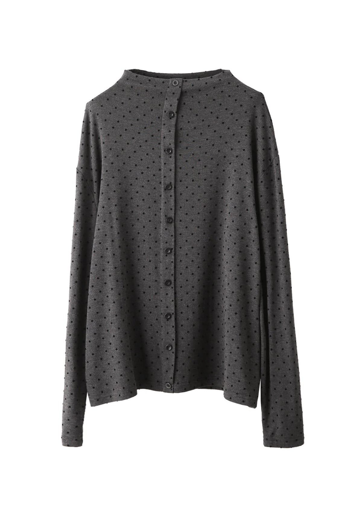 Chic Light Grey Dot Half High Neck Cotton T Shirts Fall