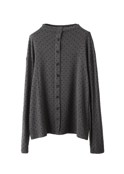 Chic Light Grey Dot Half High Neck Cotton T Shirts Fall