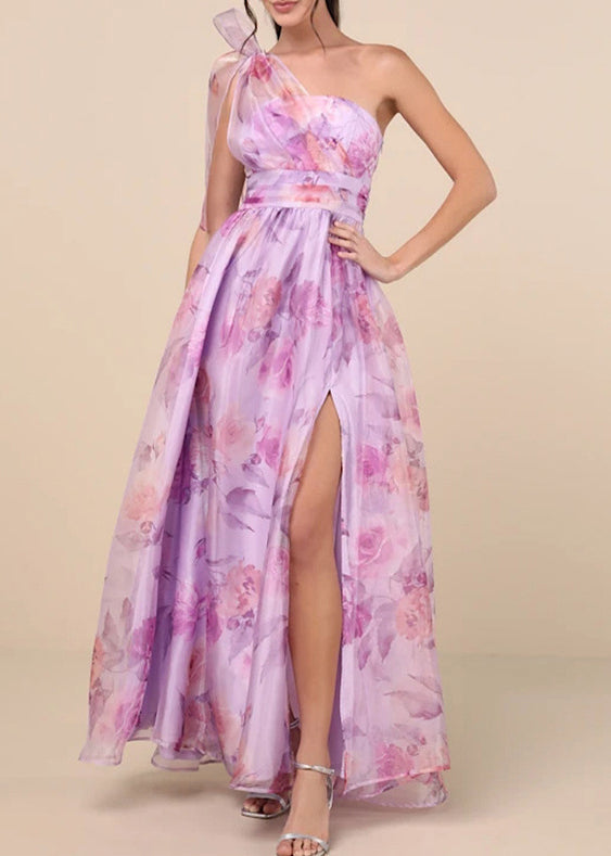 Chic Light Purple Asymmetrical Side Open Chiffon Party Dress Sleeveless