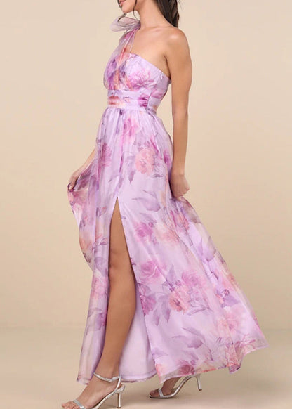 Chic Light Purple Asymmetrical Side Open Chiffon Party Dress Sleeveless