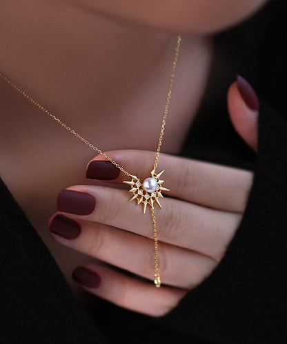 Chic Little Sun Pearl Adjustable Gold Plated Pendant Necklace