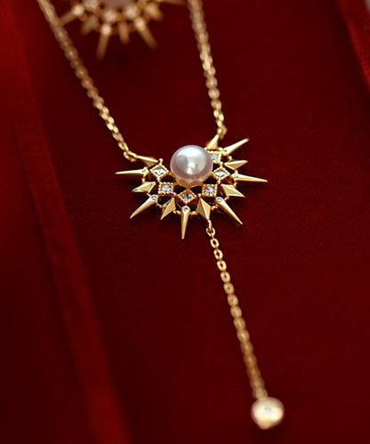 Chic Little Sun Pearl Adjustable Gold Plated Pendant Necklace